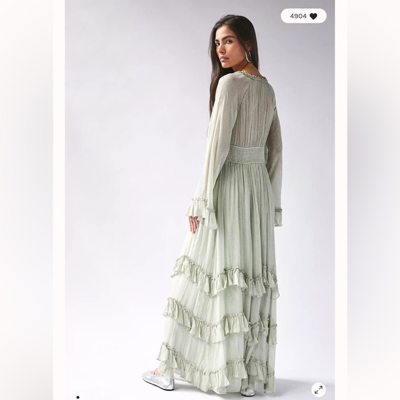 Free People Seraphina Metallic Ruffles Lattice Cutouts Maxi Dress - Picture 2 of 8